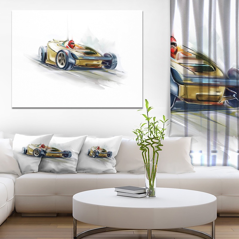 Yellow Formula One Car - Digital Art Car Canvas Print
