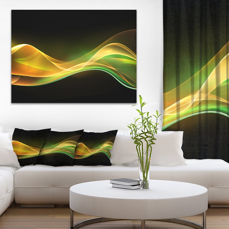 3D Gold Green Wave Design - Abstract Digital Art Canvas Print