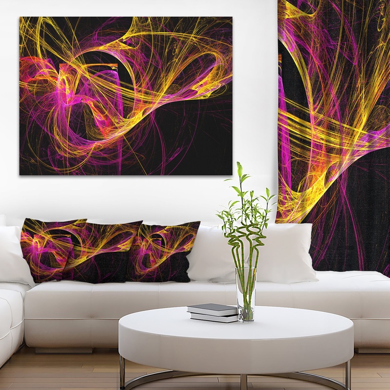 Wisps of Smoke Yellow in Black - Abstract Digital Art Canvas Print