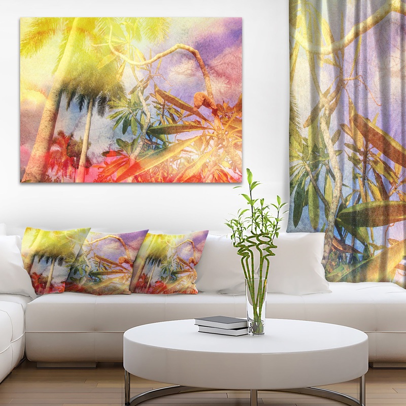 Yellow Retro Palm Trees - Landscape Painting Canvas Print