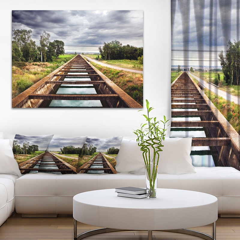 Water Channel and Trees - Landscape Photo Canvas Art Print