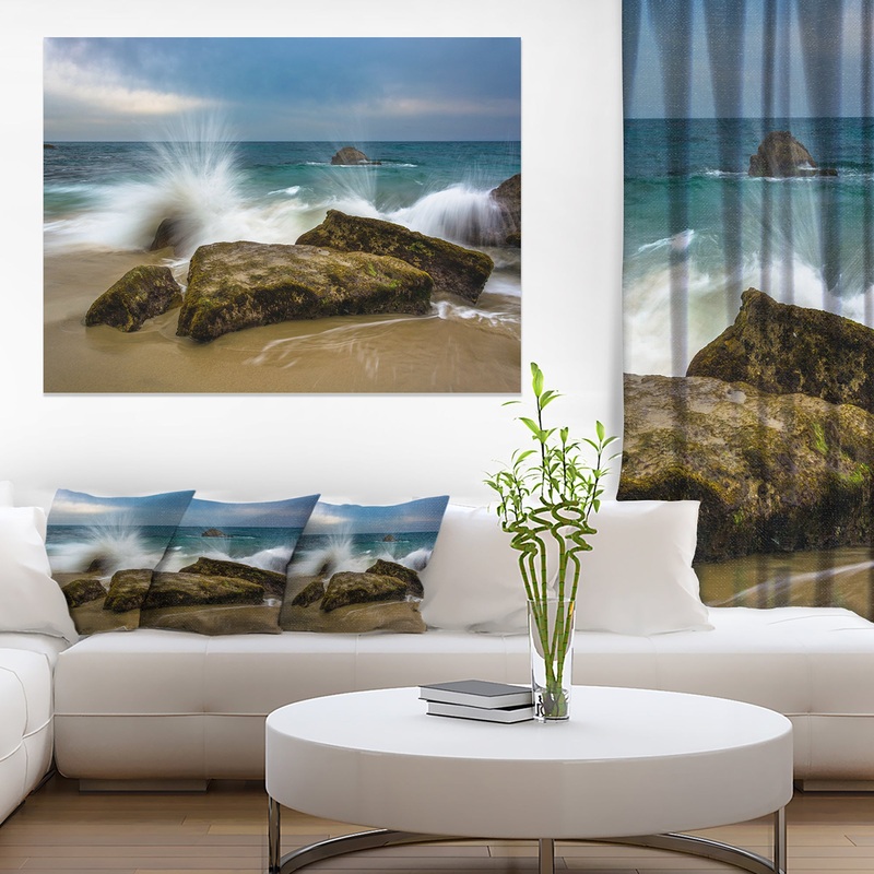 Waves Crashing Rocks at Woods Cove - Seashore Canvas Wall Art