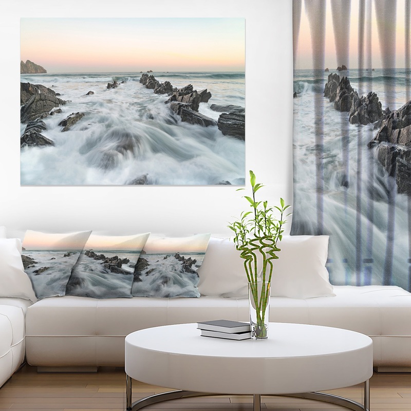 Waves Hitting Beach at Sunrise Atlantic - Contemporary Seascape Art Canvas