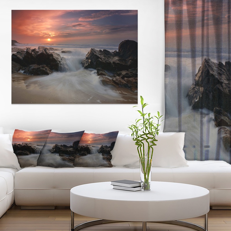 White Waves Rushing Between Rocks - Contemporary Seascape Art Canvas