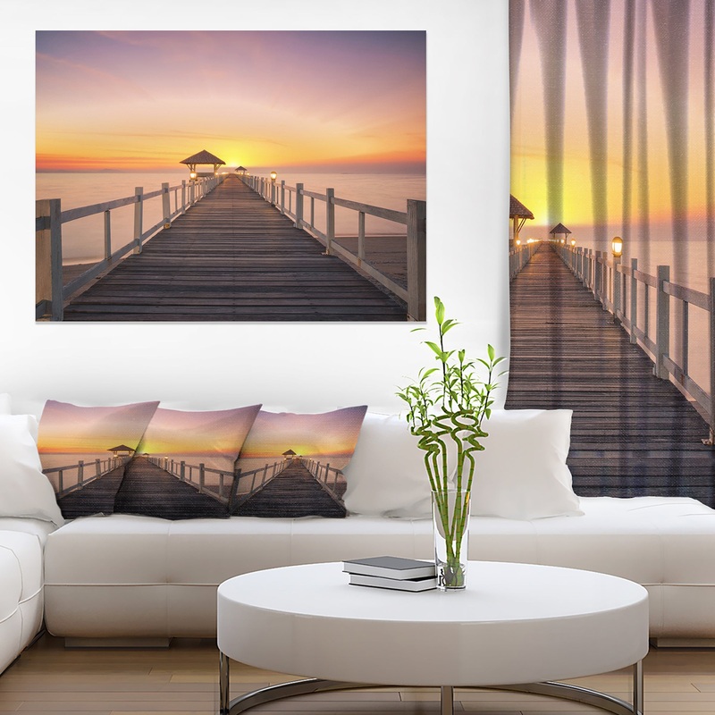 Wide Wooden Bridge into the Sea - Sea Pier Wall Art Canvas Print