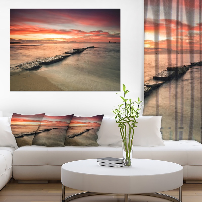 Wonderful Sunrise on Black Ocean - Beach Canvas Wall Art