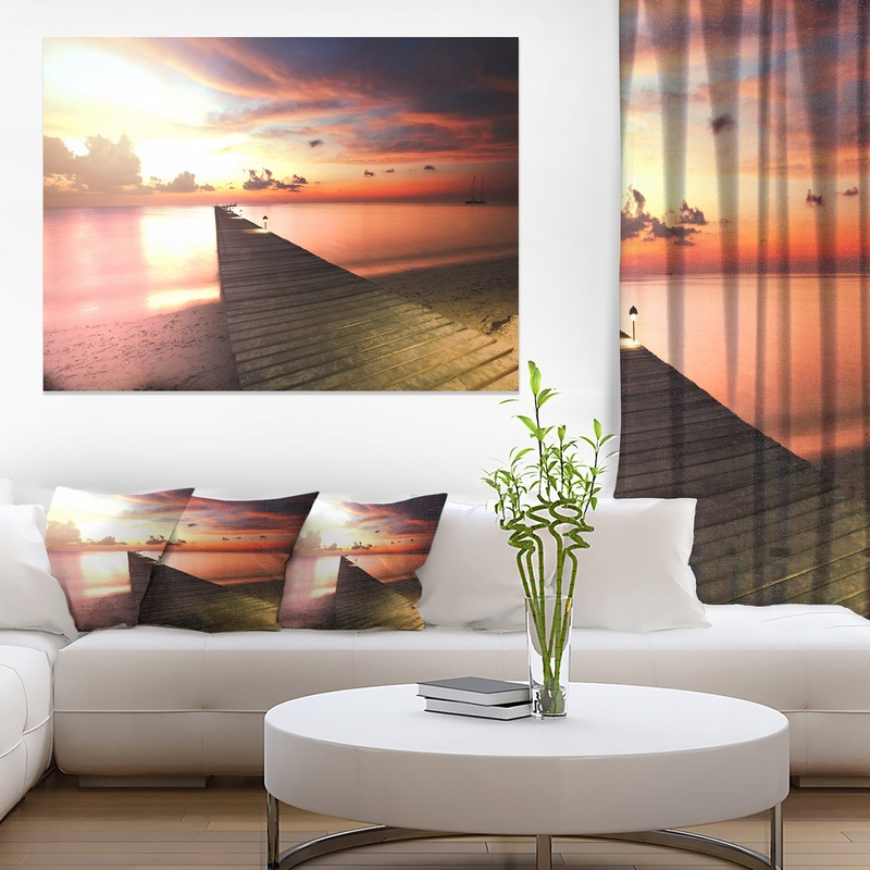 Wooden Boardwalk into Colorful Sea - Large Sea Bridge Canvas Art Print
