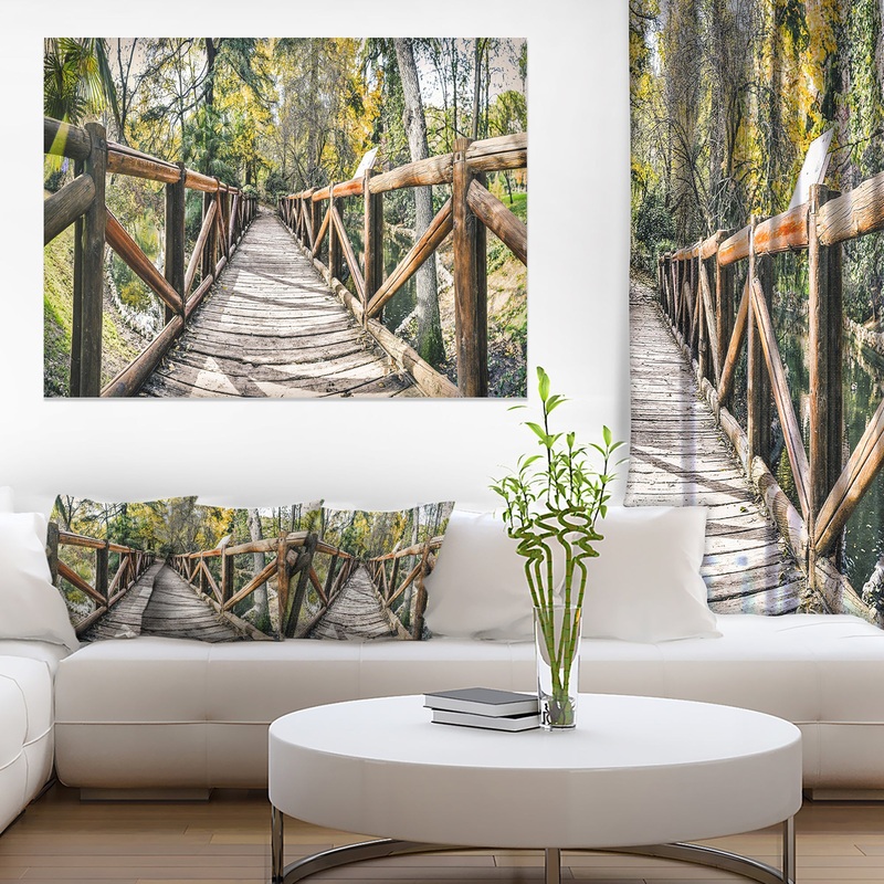 Wooden Bridge in Forest - Wooden Sea Bridge Canvas Wall Art