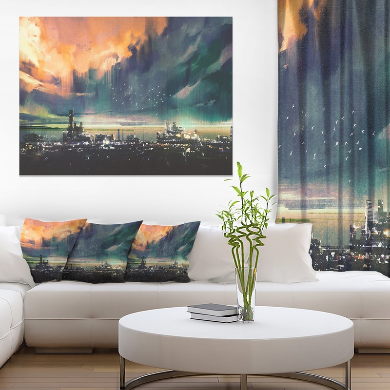 Abstract Sci-fi City Watercolor - Large Photography Canvas Art