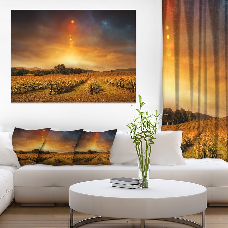 Yellow Autumn Vineyard Sunset - Landscape Artwork Canvas