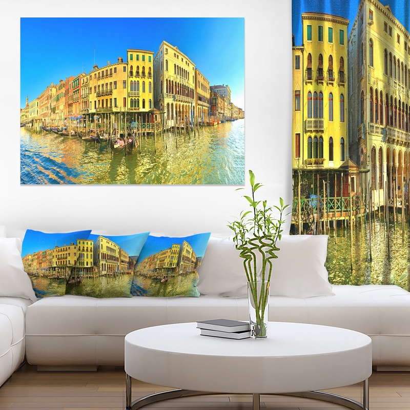 Yellow Tinged Grand Canal Panorama - Cityscape Artwork Canvas