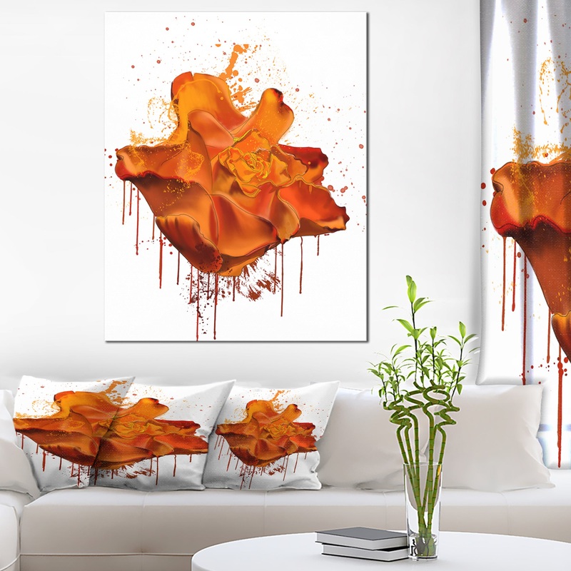 Abstract Brown Rose with Splashes - Large Floral Canvas Artwork