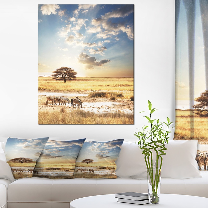 African Zebras Drinking Water - Extra Large African Art Print
