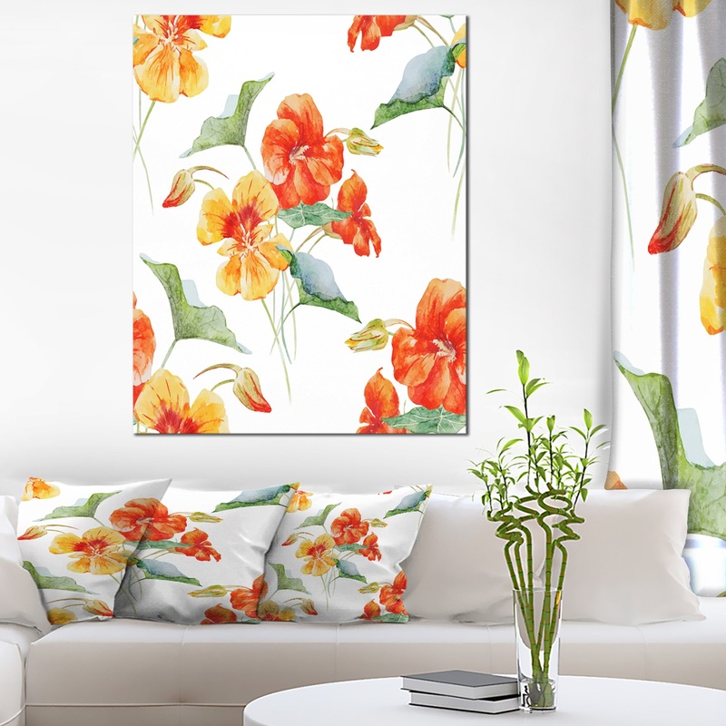 Watercolor Nasturtium Flower Pattern - Extra Large Floral Canvas Art