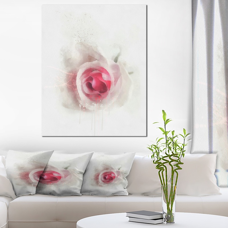 White Rose with Pink Petals - Large Floral Canvas Artwork