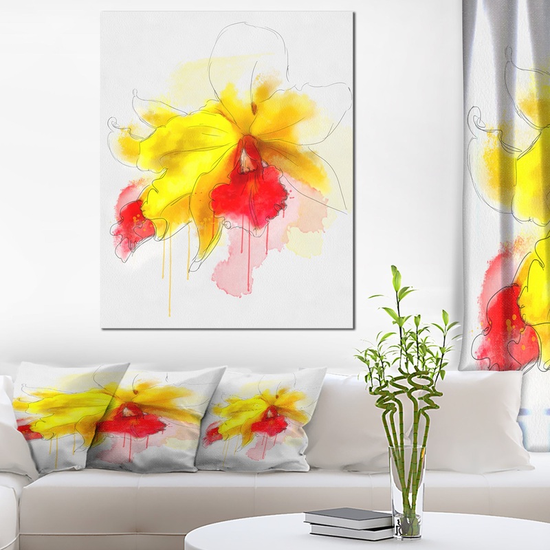 Yellow Iris Flower with Red Splashes - Extra Large Floral Canvas Art