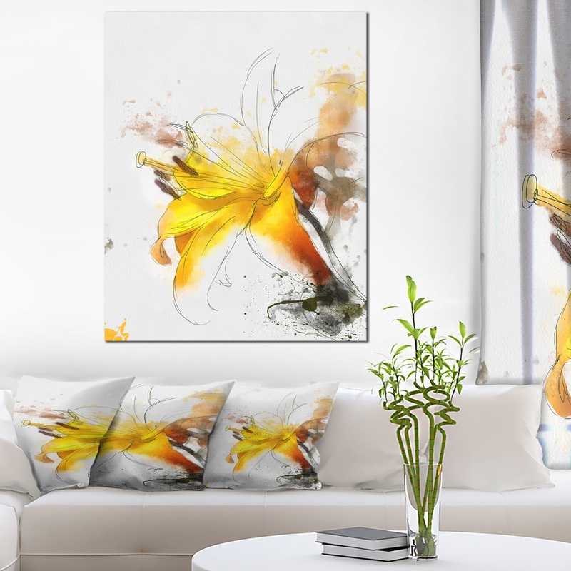 Yellow Lily Sketch Watercolor - Modern Floral Canvas Wall Art