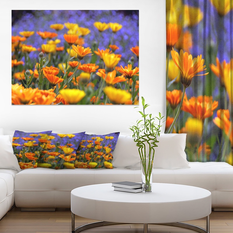 Yellow Orange Flower Garden - Extra Large Floral Canvas Art