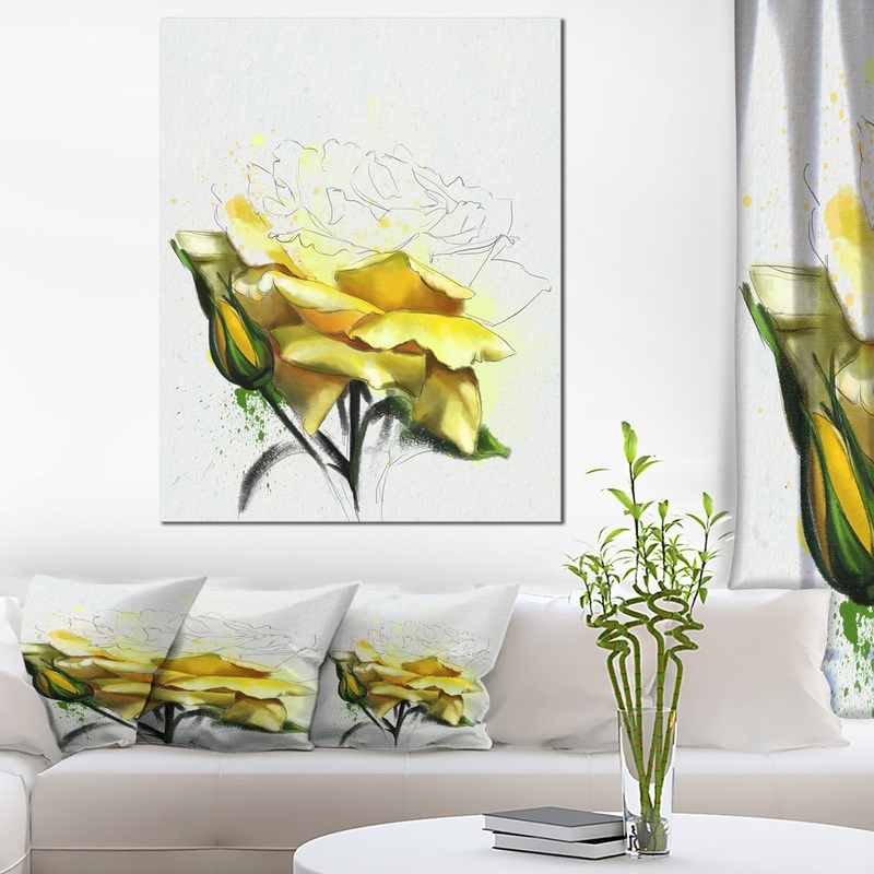 Yellow Rose Illustration Watercolor - Modern Floral Canvas Wall Art