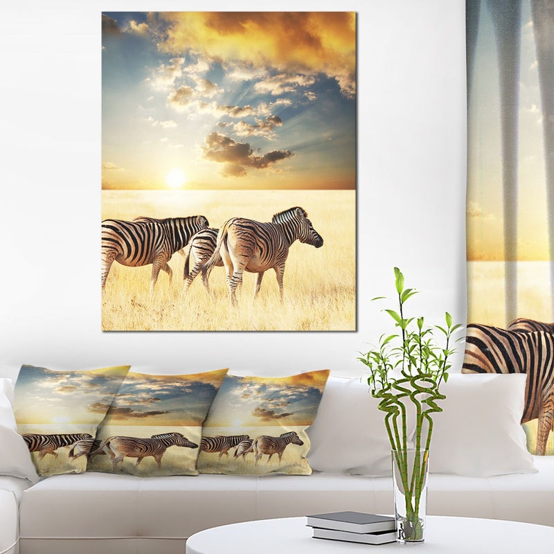 Zebras Walking in African Grassland - African Wall Art Print
