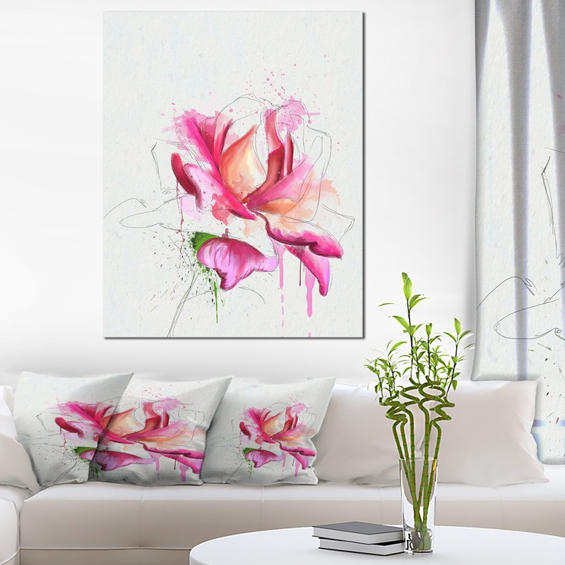 Violet Watercolor Rose Sketch - Floral Canvas Artwork Print