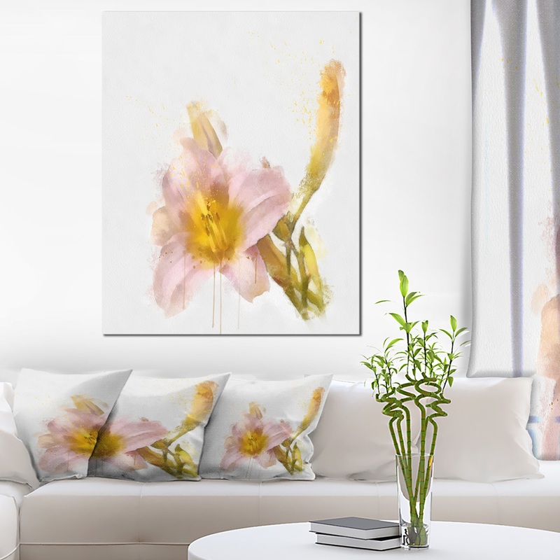 Watercolor Lily with Color Splashes - Extra Large Floral Canvas Art