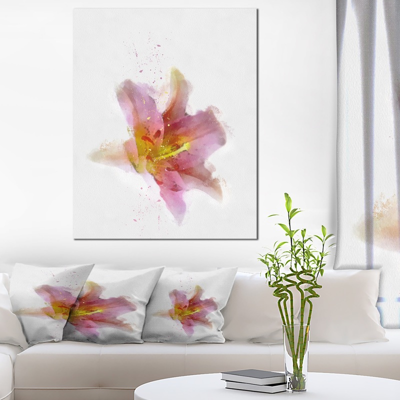 Watercolor Pink Lily Flower Sketch - Floral Canvas Artwork Print