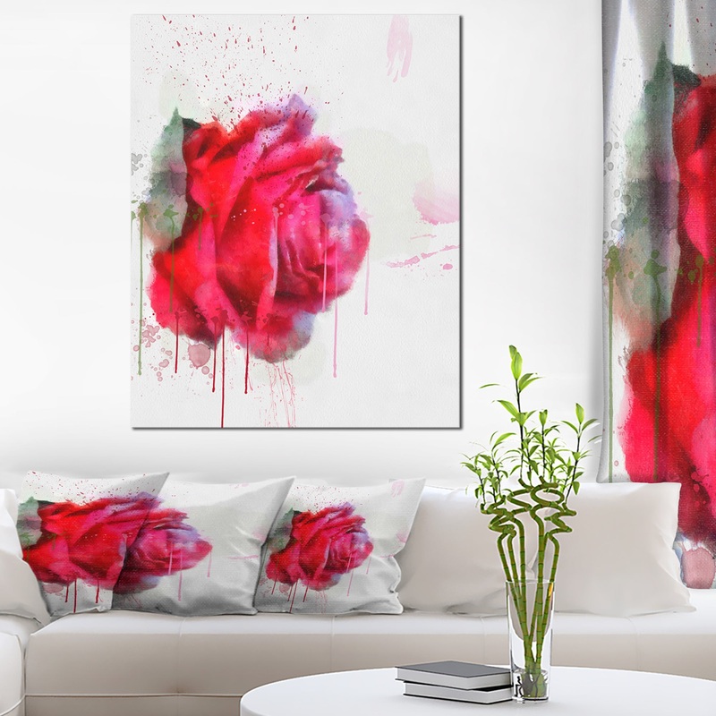 Watercolor Red Rose Illustration - Floral Canvas Artwork Print