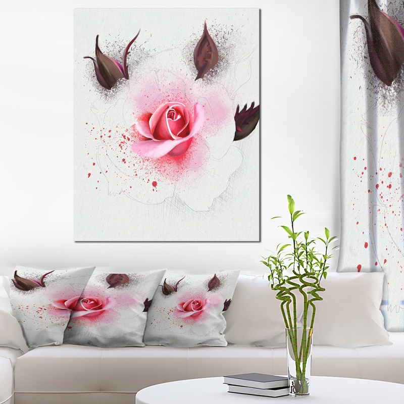 Watercolor Rose with Brown Buds - Extra Large Floral Canvas Art
