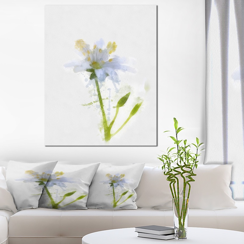 White Green Watercolor Flower Sketch - Floral Canvas Artwork Print