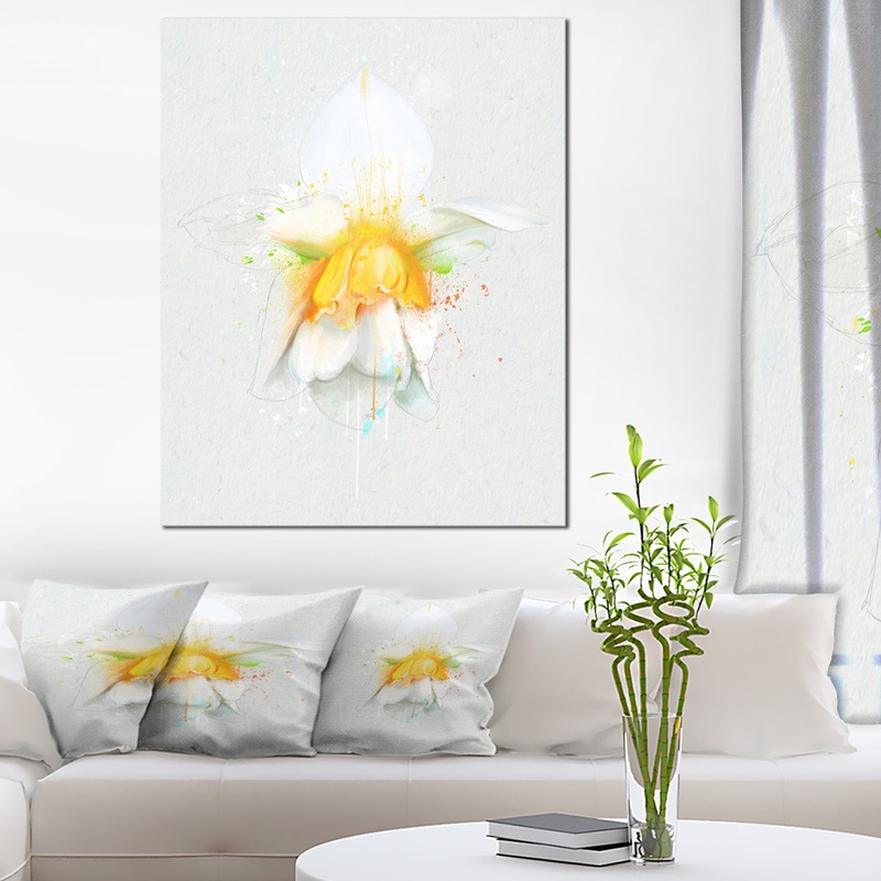 White Narcissus Flower Watercolor - Extra Large Floral Canvas Art