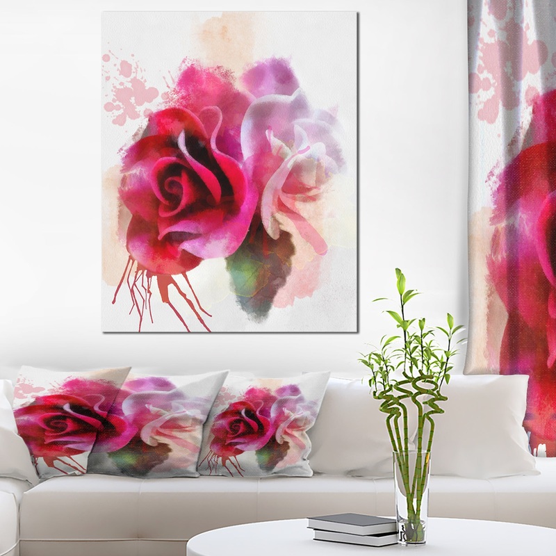 White Red Roses with Color Splashes - Floral Canvas Artwork Print