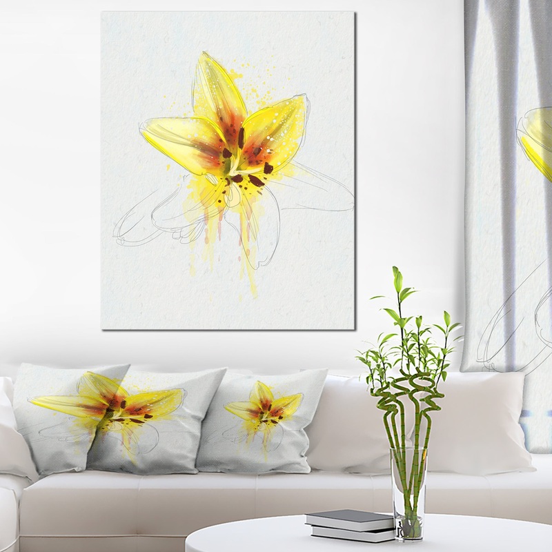 Wonderful Yellow Lily Flower Sketch - Floral Canvas Artwork Print