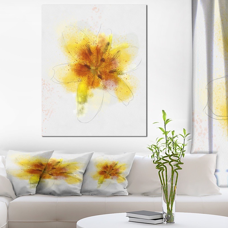 Yellow Flower Sketch on White - Flower Artwork on Canvas