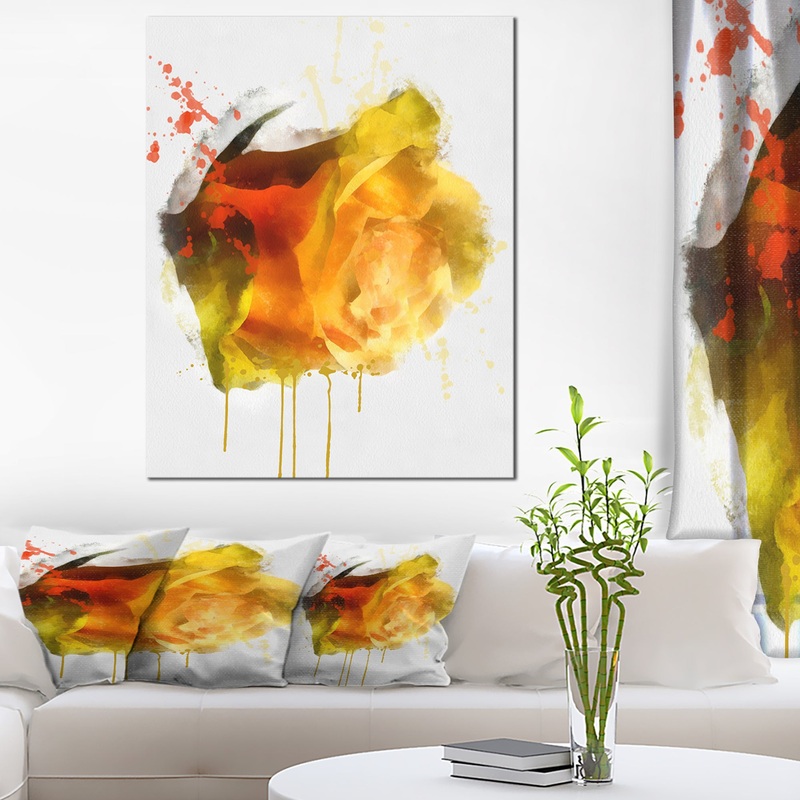 Yellow Hand-drawn Rose on White - Flower Canvas Print Artwork