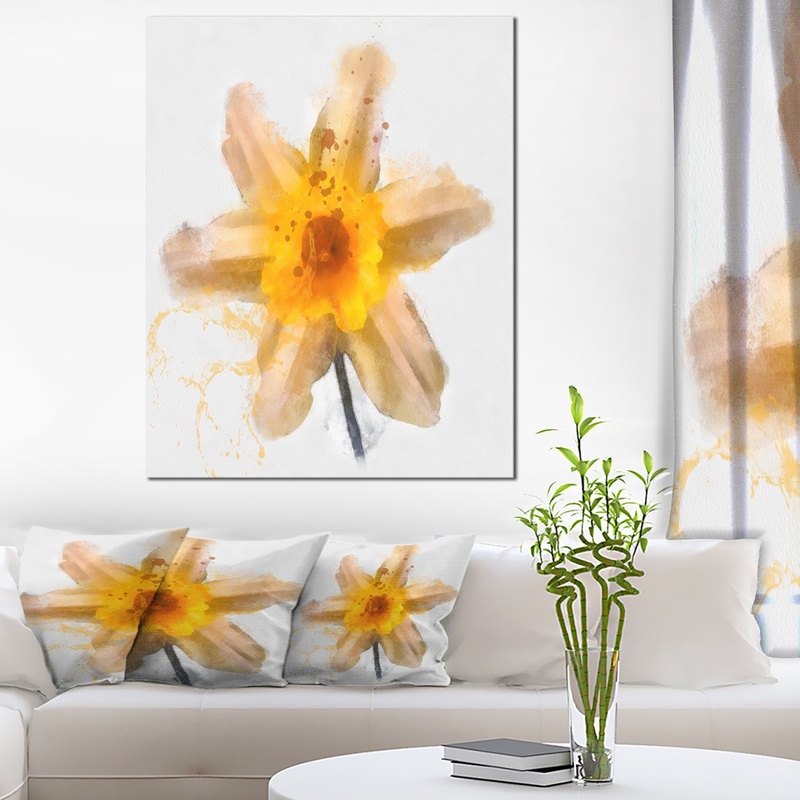 Yellow Narcissus Sketch Watercolor - Extra Large Floral Canvas Art