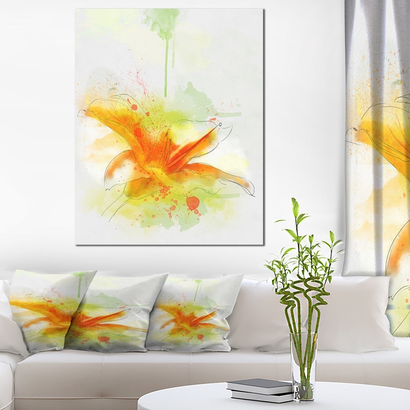 Yellow Red Flower with Color Splashes - Extra Large Floral Canvas Art