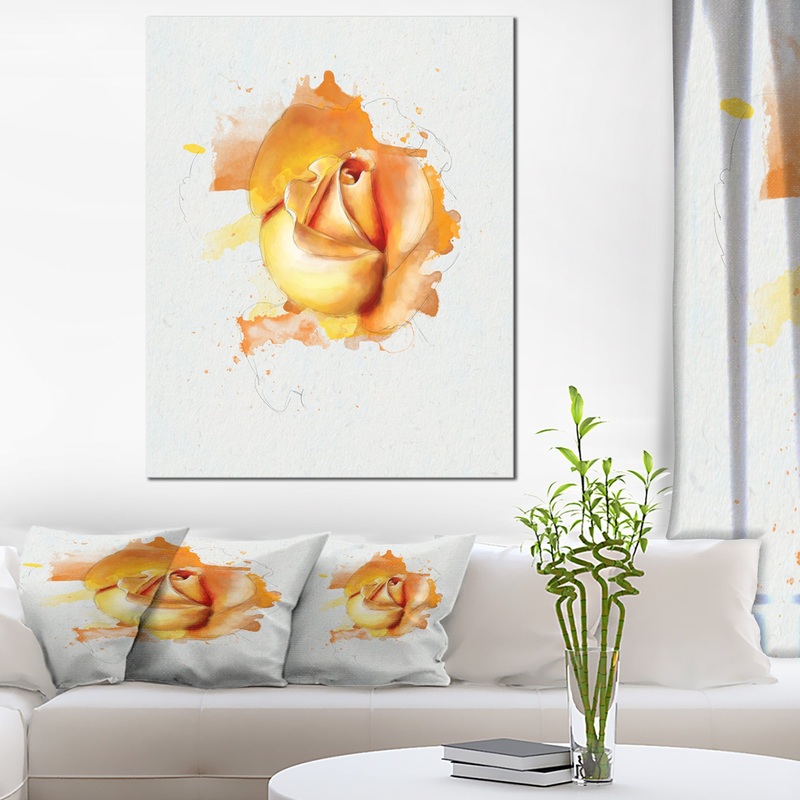 Yellow Rose Flower on White Back - Flower Artwork on Canvas