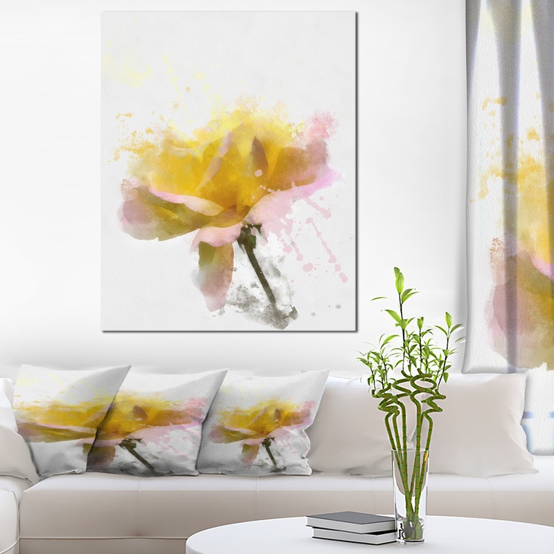 Yellow Rose with Green Stem - Flower Canvas Print Artwork
