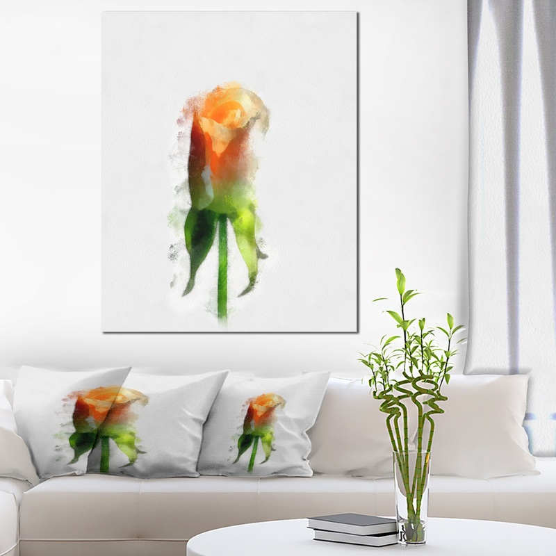 Yellow Rose with Steam Drawing - Flower Artwork on Canvas