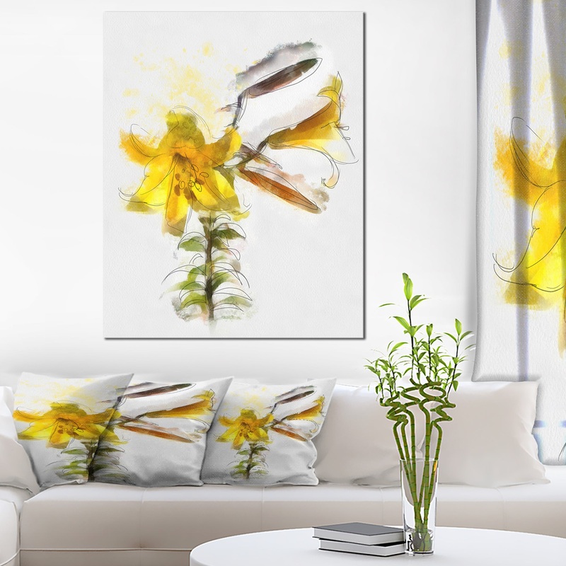 Yellow Tulip Stem with Leaves - Extra Large Floral Canvas Art