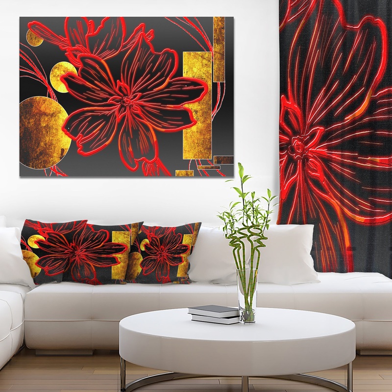Abstract Red Flower Painting - Modern Flower Canvas Wall Artwork