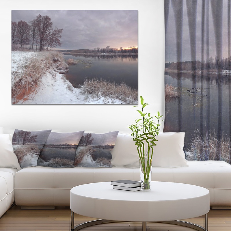 Winter River in Dark Morning - Seashore Wall Art on Canvas