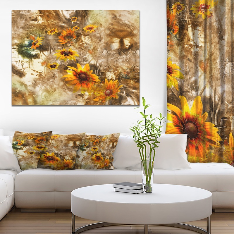 Yellow Flowers with Brown Background - Extra Large Floral Wall Art