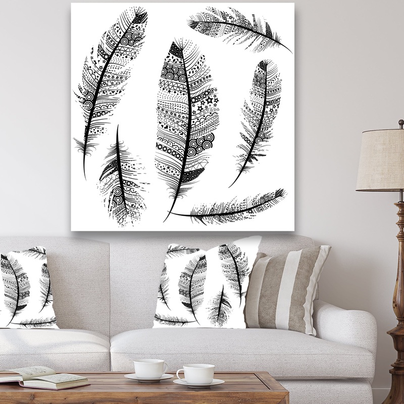 Vintage Feathers with tribal patterns - Vintage Canvas Art