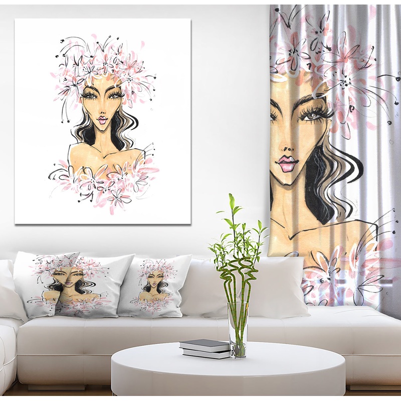 Young Girl in Flowers - Glamour Painting Print on Wrapped Canvas
